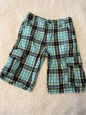Crazy 8 Boys Plaid Cargo Shorts in Light Blue and Black
